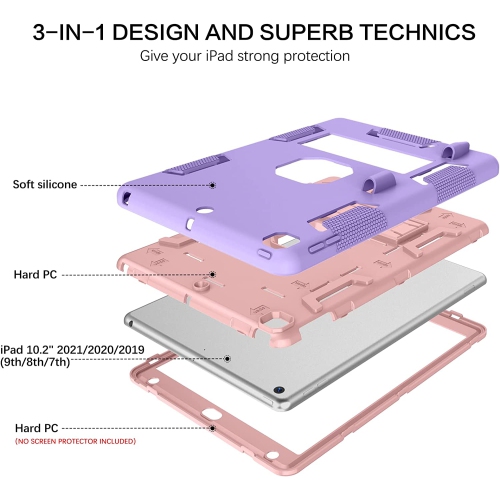 B iPad 9th Generation Case, iPad 8th Generation Case, iPad 7th Generation Case, iPad 10.2 Case, iPad 10.2 Case 2021 / 2020 / 2019, 3 in 1 Heavy Duty