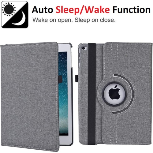 V [Fabric Rotating] Case for iPad Pro 12.9 inch, 360 Degree Stand [Auto Sleep/Wake][Pencil Holder] Folio Smart Cover (Grey)