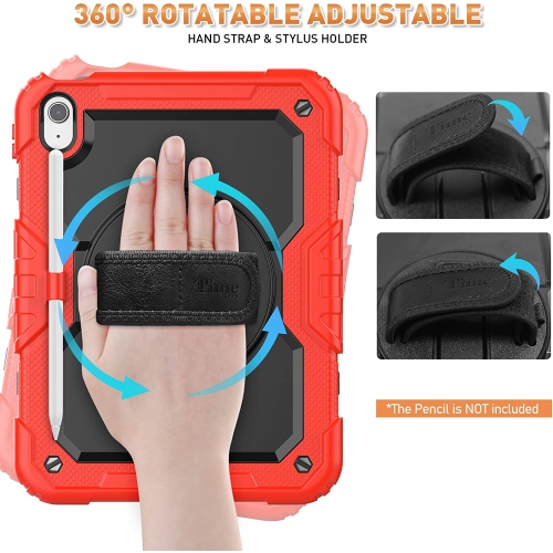 T iPad 10th Generation Case 10.9 inch 2022 iPad Shockproof Drop Protection Case with Screen Protector 360 Rotate Kickstand Hand/ Shoulder Strap Pen