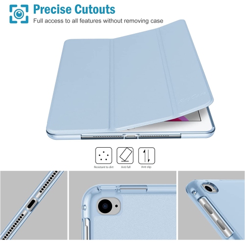 P iPad 9.7 inch Case for iPad 6th 5th 2018 2017/ iPad Air Air 2 Slim Trifold Soft TPU Translucent Back Cover Smart Stand Case -SkyBlue
