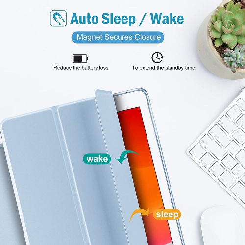 P iPad 9.7 inch Case for iPad 6th 5th 2018 2017/ iPad Air Air 2 Slim Trifold Soft TPU Translucent Back Cover Smart Stand Case -SkyBlue