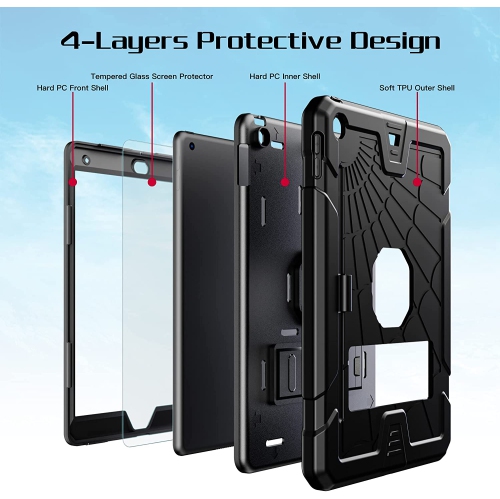 T iPad 9th Generation Case for Kids with Glass Screen Protector 2021 iPad 10.2 Case 8th 7th Generation w/ Pencil Holder+Stand Heavy Duty Droof Proof