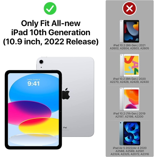 Étui 10.9 10.9 po 2022 iPad 10e génération B, protecteur d’écran, support  rotatif 360, porte-crayon, dragonne et bandoulière antichoc iPad 10e