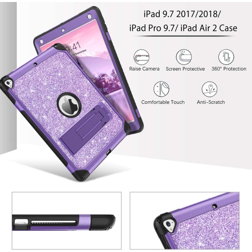 iPad Air 2 Case,iPad 9.7 Case 2017/2018,iPad 6th/5th Generation Case,D Glitter Bling 3 in 1 Heavy Duty Rugged Case with Kickstand Shockproof Anti