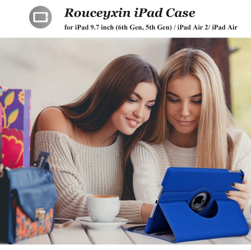 New iPad 9.7 2018 2017 / iPad Air 2 Case - 360 Degree Rotating Denim Fabric Cover with Auto Sleep Wake for iPad 9.7 inch / iPad Air 2/ iPad Air