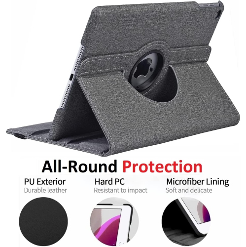 V [Fabric Rotating] Case for iPad Pro 12.9 inch, 360 Degree Stand [Auto Sleep/Wake][Pencil Holder] Folio Smart Cover (Black)