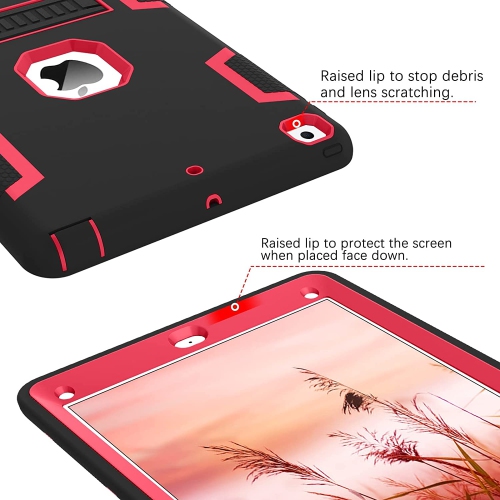 B iPad Air 2 Case, iPad Case Air 2, Three Layer Heavy Duty Hybrid Hard PC Soft Silicone Bumper Rugged Shockproof Kickstand Full Body Protective Kids