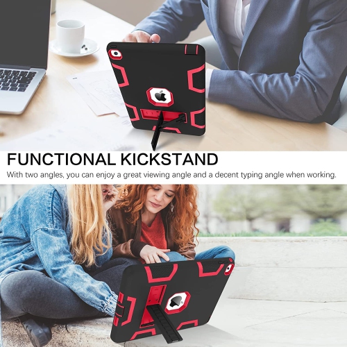 B iPad Air 2 Case, iPad Case Air 2, Three Layer Heavy Duty Hybrid Hard PC Soft Silicone Bumper Rugged Shockproof Kickstand Full Body Protective Kids