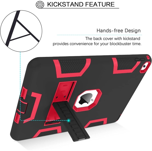 B iPad Air 2 Case, iPad Case Air 2, Three Layer Heavy Duty Hybrid Hard PC Soft Silicone Bumper Rugged Shockproof Kickstand Full Body Protective Kids