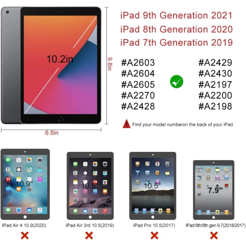 iPad 10.2 case, T iPad 9th/8th/7th Generation Case for Kids with Tempered Glass Screen Protector and Strap, Silicone Shockproof iPad 10.2 inch 2021