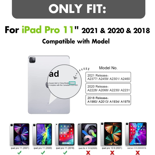 T Case for iPad Pro 11 2021/2020/2018, Shockproof Heavy-Duty Protective Case with Screen Protector, 360° Rotating Stand, Hand/Shoulder Strap for iPad