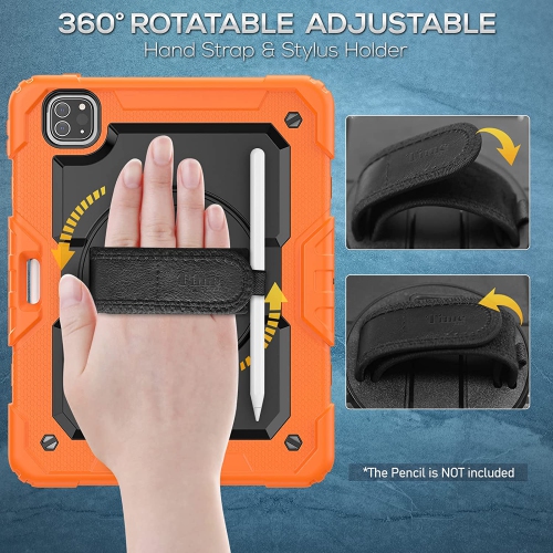 T Case for iPad Pro 11 2021/2020/2018, Shockproof Heavy-Duty Protective Case with Screen Protector, 360° Rotating Stand, Hand/Shoulder Strap for iPad