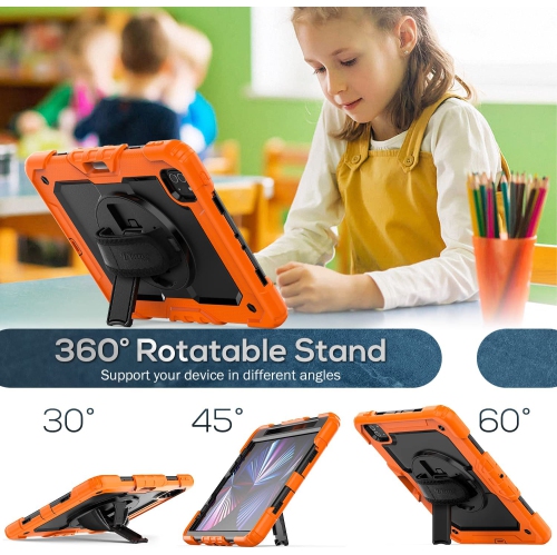 T Case for iPad Pro 11 2021/2020/2018, Shockproof Heavy-Duty Protective Case with Screen Protector, 360° Rotating Stand, Hand/Shoulder Strap for iPad