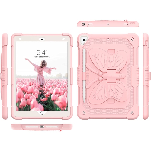iPad 10.2 Inch Case,Y iPad 9th 8th 7th Generation Case,iPad air 3 Case Kids Girls Butterfly Kickstand Shockproof Protective Cover with Pencil Holder