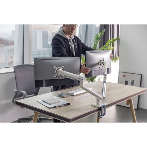 Ergoloop Dual Monitor mount with USB Ports: VESA Compatible Full Motion with all Adjustments Quick Release plate & Rotation Stop and Built in cable
