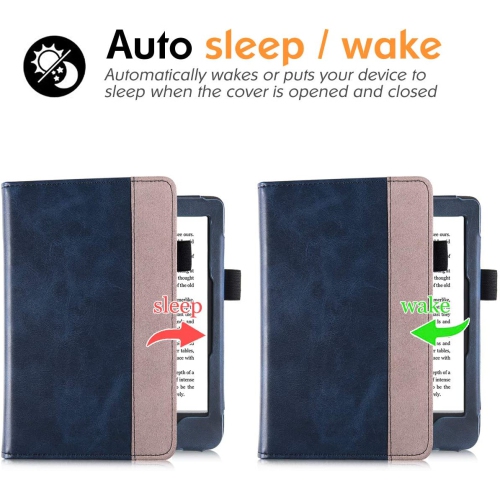 B Stand Case for Kobo Clara HD eReader - Premium PU Leather Protective Sleeve Cover with Hand Strap and Auto Sleep/Wake (Navy Blue)