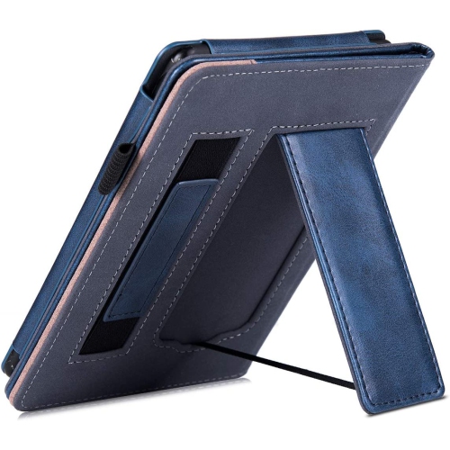 B Stand Case for Kobo Clara HD eReader - Premium PU Leather Protective Sleeve Cover with Hand Strap and Auto Sleep/Wake (Navy Blue)