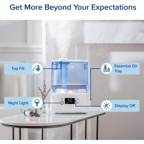 LEVOIT Humidifier for Bedroom Large Room Home, Smart WiFi Alexa Control, 6L Top Fill Cool Mist Humidifiers for Plants, Baby, Ultrasonic, Essential