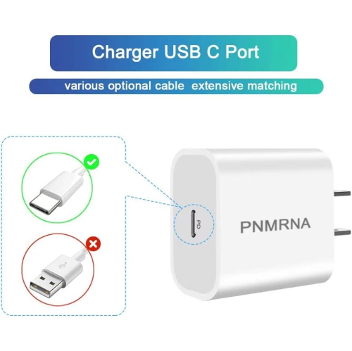 Chargeur mural USB-C à chargement rapide; Adaptateur PD super rapide de 20 W avec câble de chargement de 1 m compatible