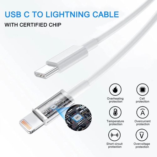 Chargeur mural USB-C à chargement rapide; Adaptateur PD super rapide de 20 W avec câble de chargement de 1 m compatible