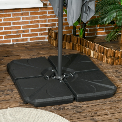 Outsunny 4 Piece Umbrella Base Stand Cantilever Offset Patio Umbrella Weight Plates w/ U Locking, 123 lb Capacity Water or 158 lb Capacity Sand, Black
