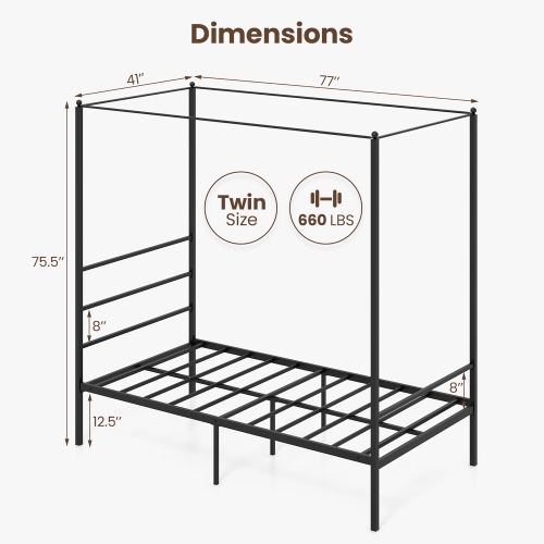 Gymax Twin/Full/Queen Metal Canopy Platform Bed Frame Mattress Foundation w/ Slat Support