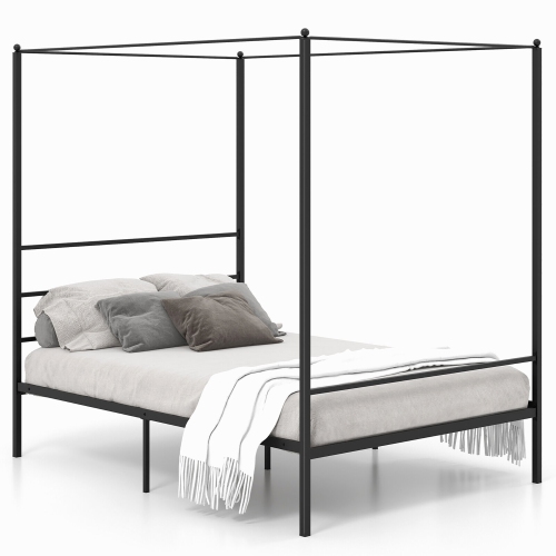 GYMAX  Twin/full/queen Metal Canopy Platform Bed Frame Mattress Foundation W/ Slat Support