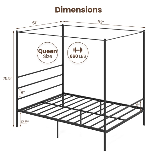 Gymax Twin/Full/Queen Metal Canopy Platform Bed Frame Mattress Foundation w/ Slat Support