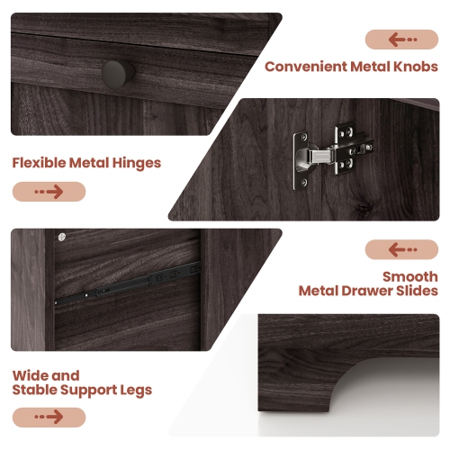 Gymax 66.5'' L Shaped Home Office Desk Corner Computer Desk Keyboard Tray Dark Brown