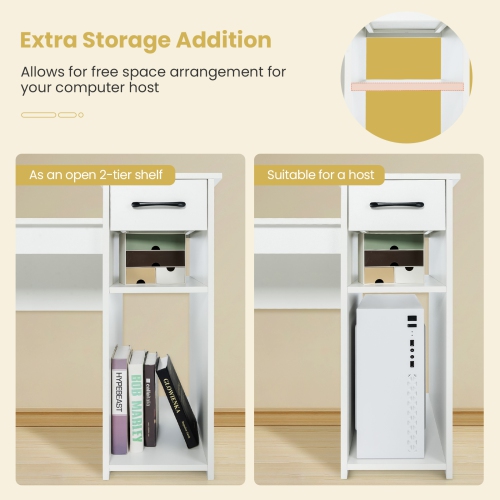 Topbuy Computer Desk with Storage Shelf Modern Study Desk with Drawer Multipurpose Home Office Desk Laptop Table