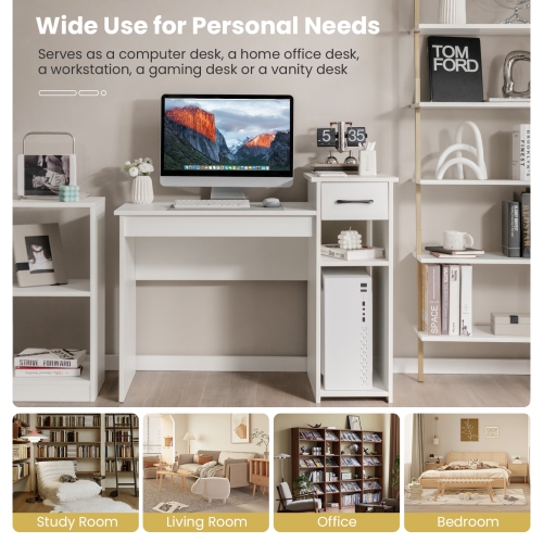 Topbuy Computer Desk with Storage Shelf Modern Study Desk with Drawer Multipurpose Home Office Desk Laptop Table