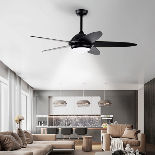 Topbuy 52" Ceiling Fan with Light and Remote Control Indoor Modern Ceiling Fan with Quiet Reversible ETL Motor Black/Silver/White