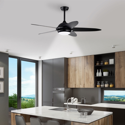 Topbuy 52" Ceiling Fan with Light and Remote Control Indoor Modern Ceiling Fan with Quiet Reversible ETL Motor Black/Silver/White