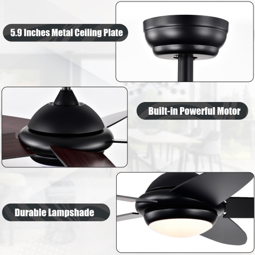 Topbuy 52" Ceiling Fan with Light and Remote Control Indoor Modern Ceiling Fan with Quiet Reversible ETL Motor Black/Silver/White