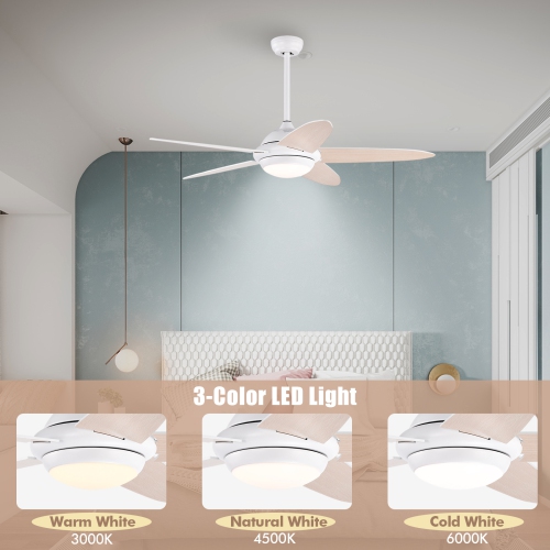 Topbuy 52" Ceiling Fan with Light and Remote Control Indoor Modern Ceiling Fan with Quiet Reversible ETL Motor Black/Silver/White