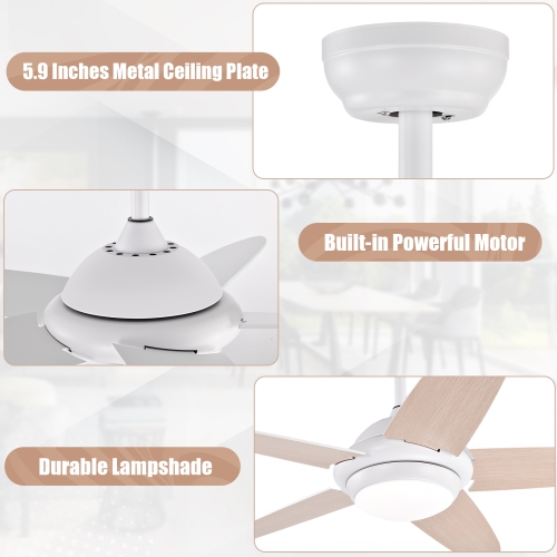 Topbuy 52" Ceiling Fan with Light and Remote Control Indoor Modern Ceiling Fan with Quiet Reversible ETL Motor Black/Silver/White