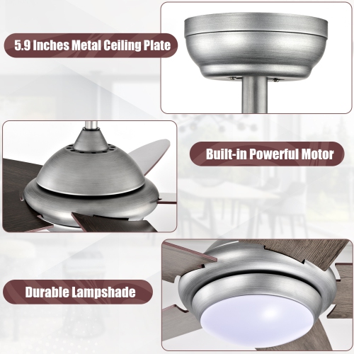 Topbuy 52" Ceiling Fan with Light and Remote Control Indoor Modern Ceiling Fan with Quiet Reversible ETL Motor Black/Silver/White