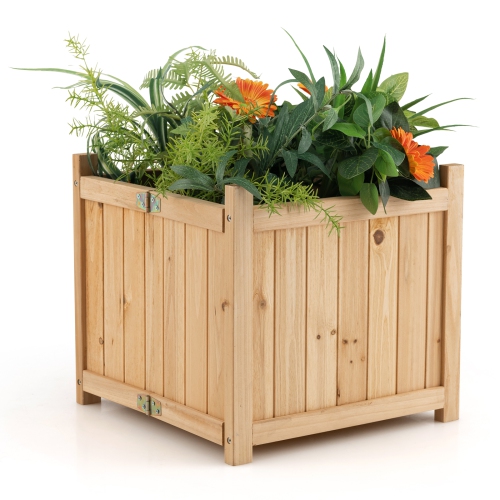 Topbuy Fir Wood Raised Garden Bed Outdoor Elevated Planter w/Drainage Hole Folding Square Planter Box 15" x 15" x 12.5"