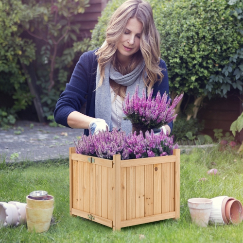 Topbuy Fir Wood Raised Garden Bed Outdoor Elevated Planter w/Drainage Hole Folding Square Planter Box 15" x 15" x 12.5"