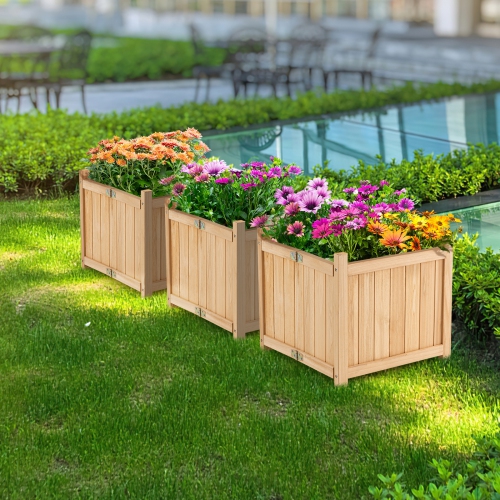 Topbuy Fir Wood Raised Garden Bed Outdoor Elevated Planter w/Drainage Hole Folding Square Planter Box 15" x 15" x 12.5"