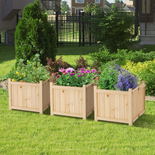 Topbuy Fir Wood Raised Garden Bed Outdoor Elevated Planter w/Drainage Hole Folding Square Planter Box 15" x 15" x 12.5"