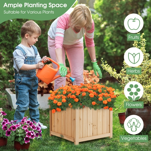 Topbuy Fir Wood Raised Garden Bed Outdoor Elevated Planter w/Drainage Hole Folding Square Planter Box 15" x 15" x 12.5"