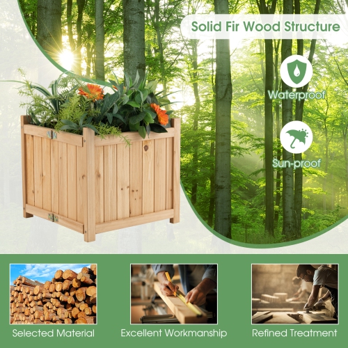 Topbuy Fir Wood Raised Garden Bed Outdoor Elevated Planter w/Drainage Hole Folding Square Planter Box 15" x 15" x 12.5"