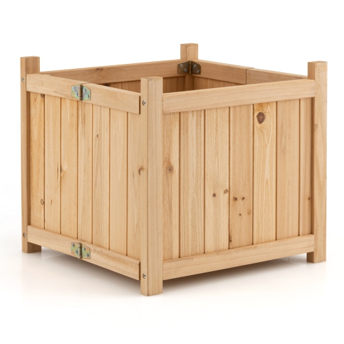 Topbuy Fir Wood Raised Garden Bed Outdoor Elevated Planter w/Drainage Hole Folding Square Planter Box 15" x 15" x 12.5"