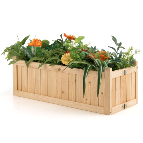 Topbuy Fir Wood Raised Garden Bed Outdoor Elevated Planter w/Drainage Hole Folding Square Planter Box 27.5" x 12" x 8.5"