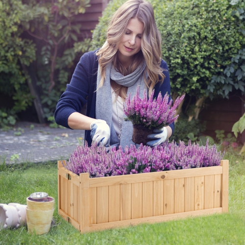 Topbuy Fir Wood Raised Garden Bed Outdoor Elevated Planter w/Drainage Hole Folding Square Planter Box 27.5" x 12" x 8.5"