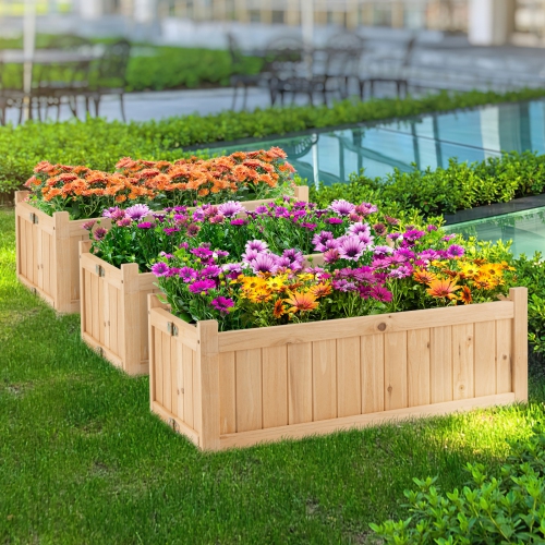 Topbuy Fir Wood Raised Garden Bed Outdoor Elevated Planter w/Drainage Hole Folding Square Planter Box 27.5" x 12" x 8.5"