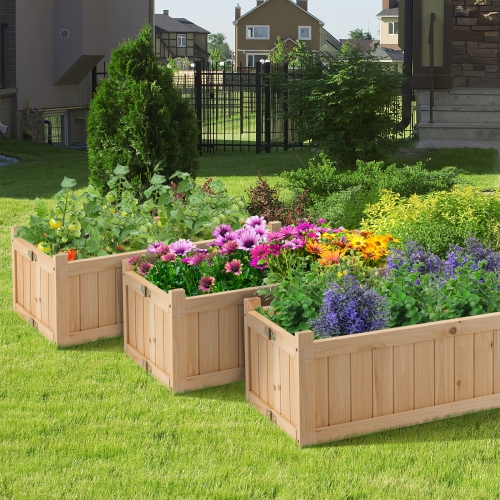 Topbuy Fir Wood Raised Garden Bed Outdoor Elevated Planter w/Drainage Hole Folding Square Planter Box 27.5" x 12" x 8.5"