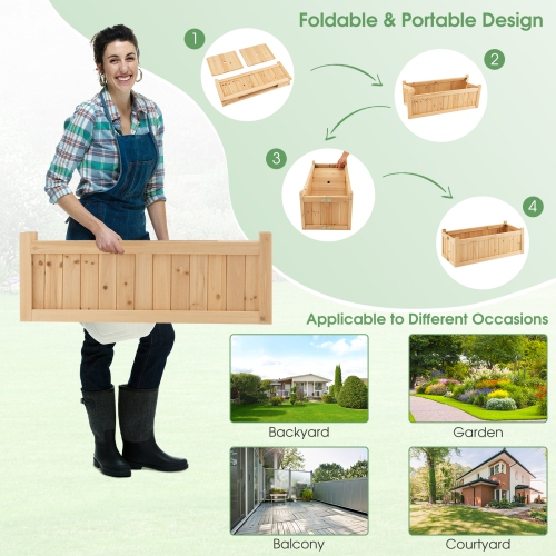 Topbuy Fir Wood Raised Garden Bed Outdoor Elevated Planter w/Drainage Hole Folding Square Planter Box 27.5" x 12" x 8.5"