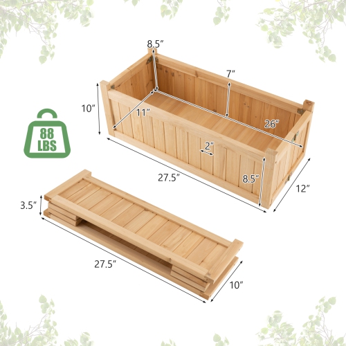Topbuy Fir Wood Raised Garden Bed Outdoor Elevated Planter w/Drainage Hole Folding Square Planter Box 27.5" x 12" x 8.5"